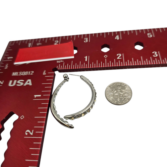 Earrings Silver Tone Clear Rhinestone Hoop Curved Open Design Fashion SKU2409 - Picture 6 of 6